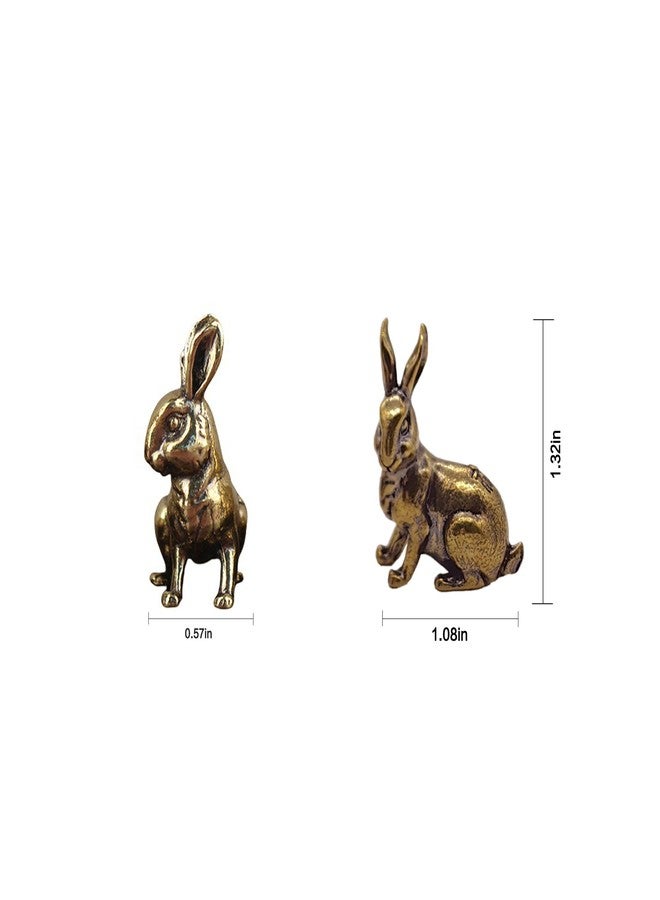 LESHOW Small Brass Rabbit Figurine Set 1 Pair Decorative Rabbit Statue Ornament for Home Animal Decor - Image 2