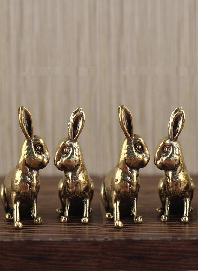 LESHOW Small Brass Rabbit Figurine Set 1 Pair Decorative Rabbit Statue Ornament for Home Animal Decor - Image 4