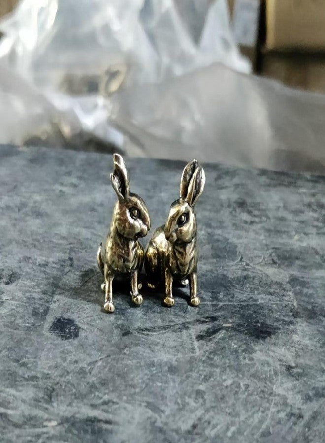 LESHOW Small Brass Rabbit Figurine Set 1 Pair Decorative Rabbit Statue Ornament for Home Animal Decor - Image 3