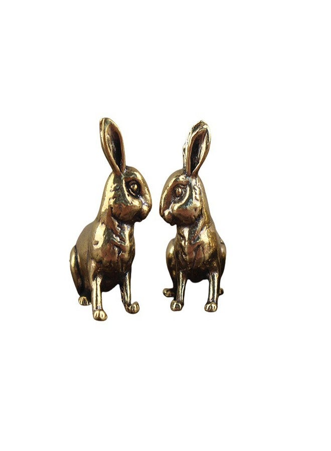 LESHOW Small Brass Rabbit Figurine Set 1 Pair Decorative Rabbit Statue Ornament for Home Animal Decor - Image 1