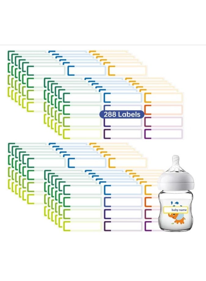 288pcs Baby Bottle Labels, Waterproof Self-Laminating Stickers, Adhesive Name Tags for Kids-Colorful Square Prints, Easy-to-Write, Dishwasher Safe-Perfect for Daycare, School & Home Organization - Image 1