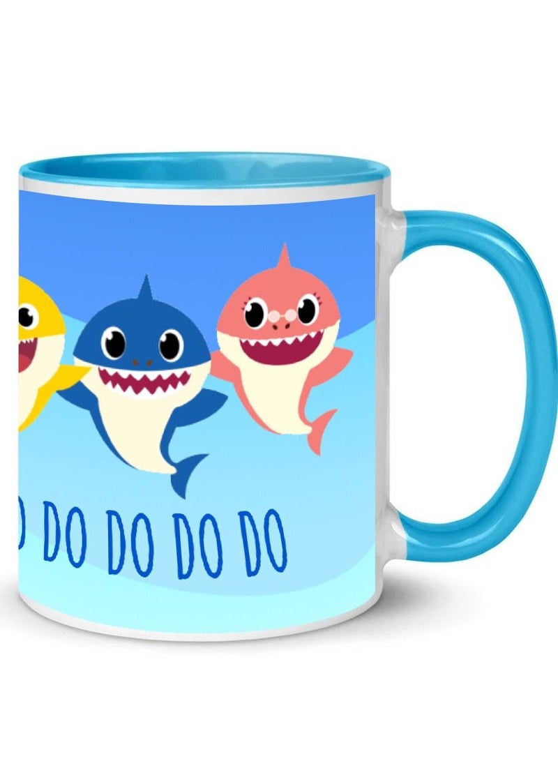 MEC Baby Shark Print Coffee Mug For Kids Light Blue Handle 11Oz - Image 2