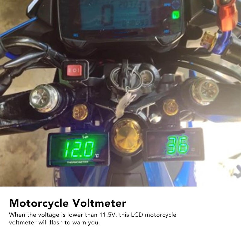 Motorcycle Digital Voltmeter, Digital Voltage Meter ABS LCD 2.24 X 1.06 X 0.43in Battery Voltage Meter with Left Bracket for Motorcycles (Green) - Image 3