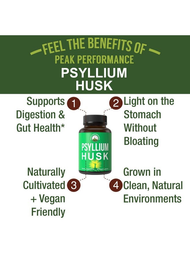 Peak Performance Psyllium Husk Vegan Capsules Made With Psyllium Husk Seed. Fiber Supplement Caps For Gut. Digestive Prebiotics. Pills For Digestion Roughage Without Bloating. Tablets  - Image 4