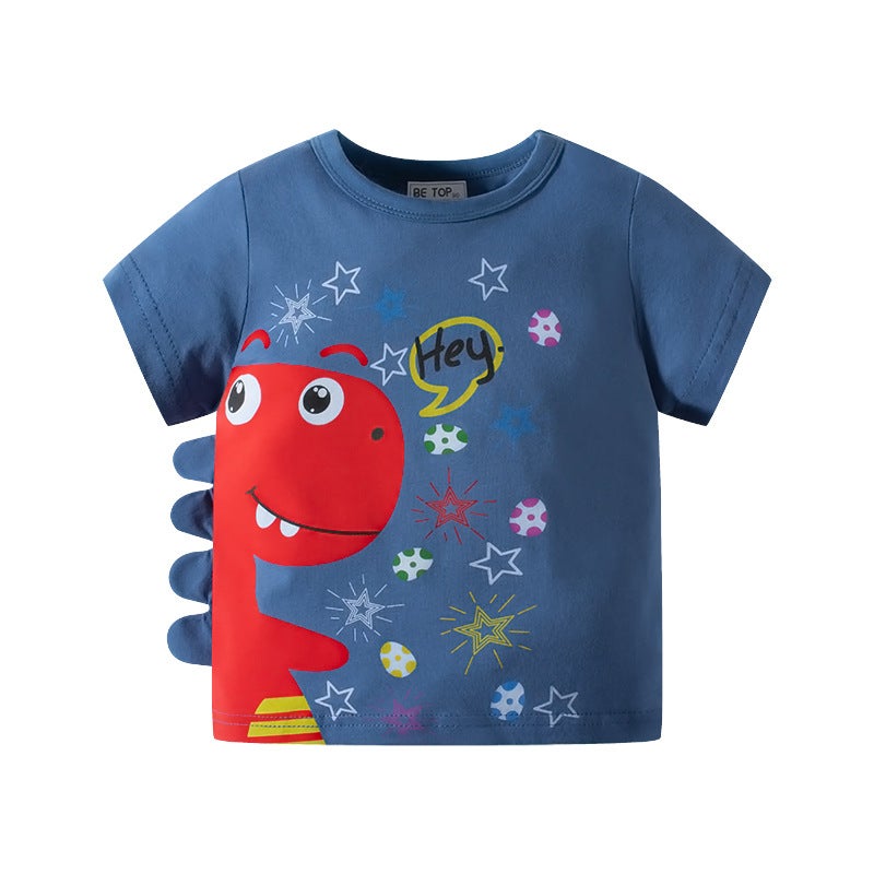 2024 new children's T-shirt cartoon dinosaur cotton top boys' Western style clothes Korean style printed one-piece delivery - Image 1