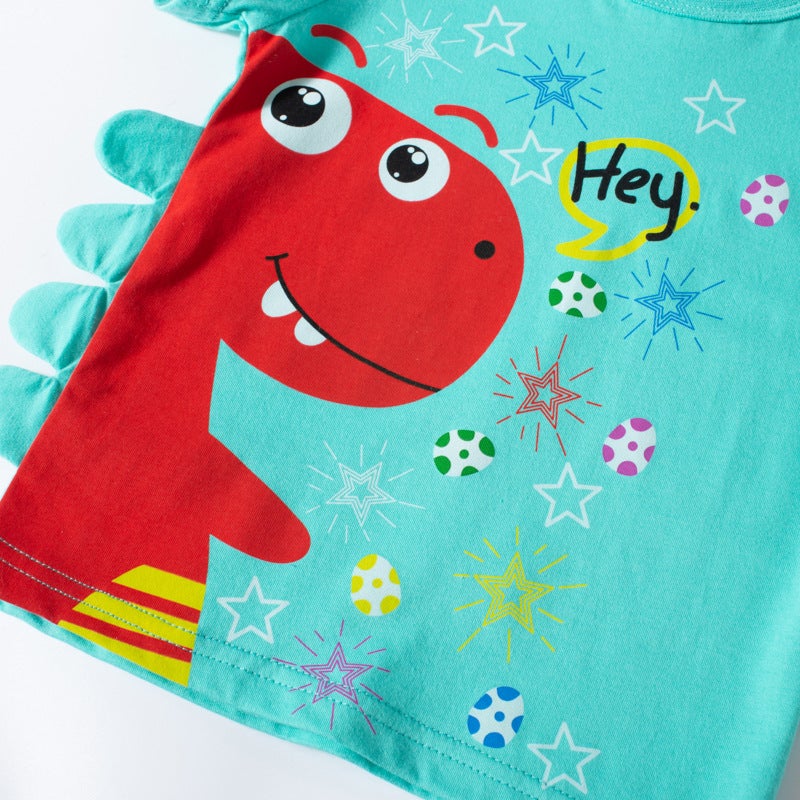 2024 new children's T-shirt cartoon dinosaur cotton top boys' Western style clothes Korean style printed one-piece delivery - Image 4