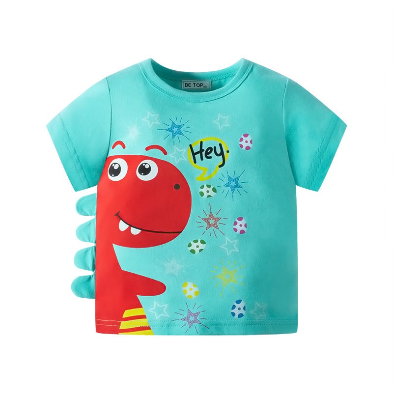 2024 new children's T-shirt cartoon dinosaur cotton top boys' Western style clothes Korean style printed one-piece delivery - Image 3