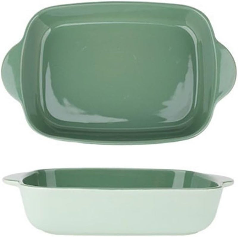 Baking Dish Baking Pan Cheese Baked Rice Bowl Oven Special Plate Rectangular Baking Bowl Vegetable Plate Bivalve Plate Ceramic Plate Oven Dish(Green,9inches) - Image 1
