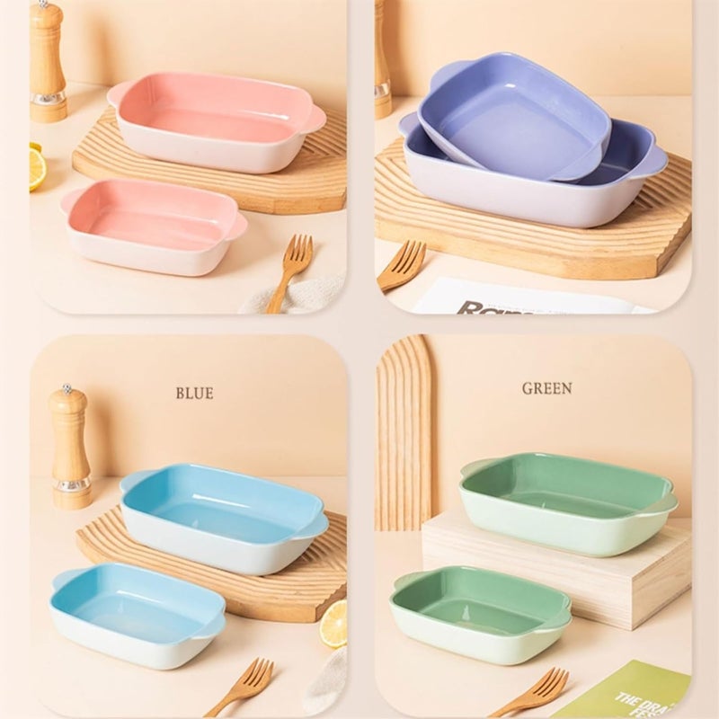 Baking Dish Baking Pan Cheese Baked Rice Bowl Oven Special Plate Rectangular Baking Bowl Vegetable Plate Bivalve Plate Ceramic Plate Oven Dish(Green,9inches) - Image 3