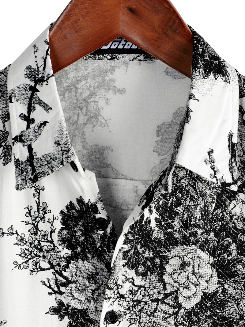 JOTOOK Mens Hawaiian Shirt Short Sleeve Button Down Tropical Shirts Casual Floral Summer Beach Shirt Small White - Image 3