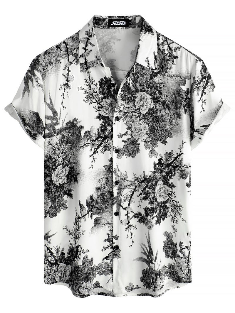 JOTOOK Mens Hawaiian Shirt Short Sleeve Button Down Tropical Shirts Casual Floral Summer Beach Shirt Small White - Image 1