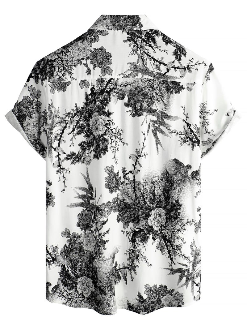 JOTOOK Mens Hawaiian Shirt Short Sleeve Button Down Tropical Shirts Casual Floral Summer Beach Shirt Small White - Image 2