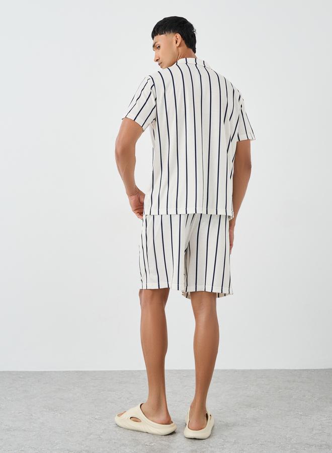 Styli Men Cream Striped Resort Collar Shirt and Shorts Set - Image 4