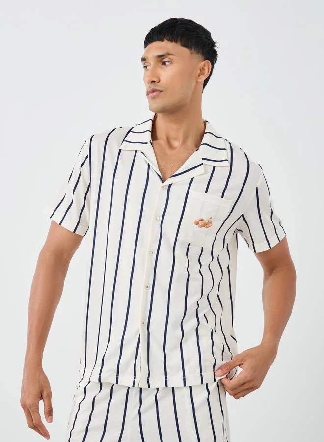 Styli Styli Men Cream Striped Resort Collar Shirt and Shorts Set