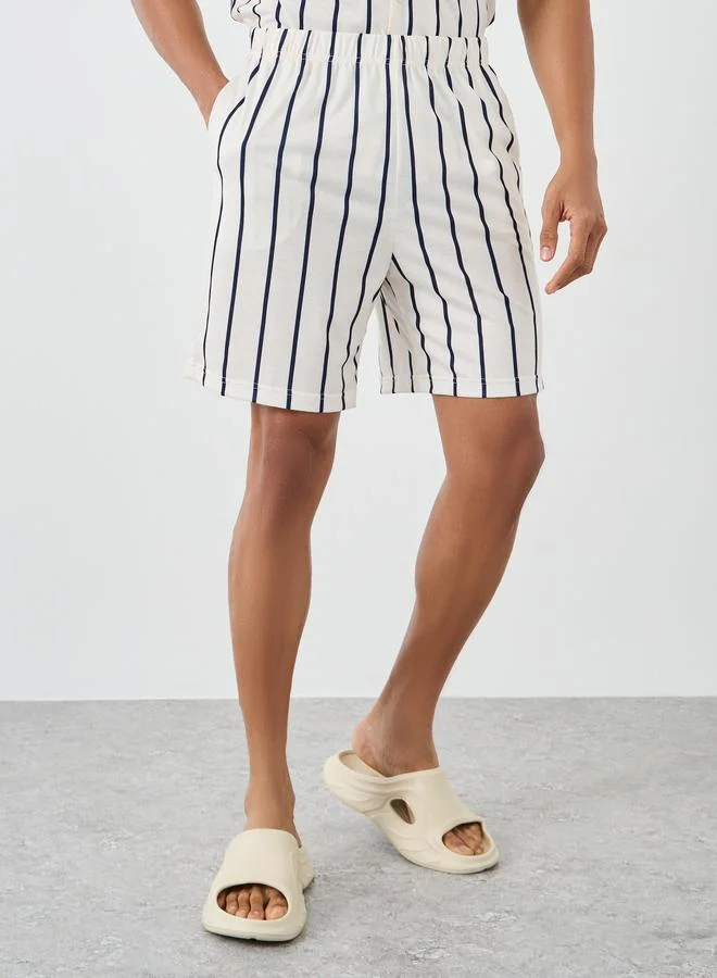 Styli Styli Men Cream Striped Resort Collar Shirt and Shorts Set