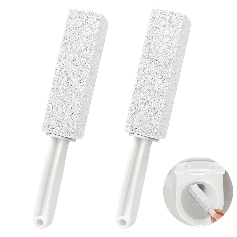 2 Pack Pumice Cleaning Stone with Handle Toilet Bowl Cleaner Toilet Brush with NonSlip Long Plastic Handle for KitchenBathPoolHousehold Cleaning White