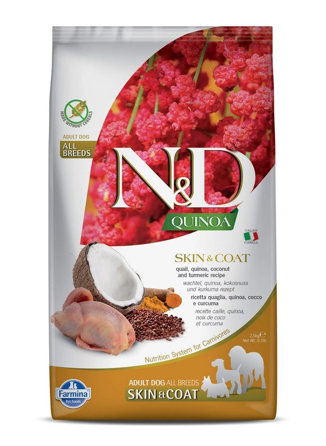 Farmina - Farmina N&D Quinoa Dry Dog Premium Pet Food, Skin & Coat Quail, Grain Free, Adult all breed, 2.5 Kg - Image 1