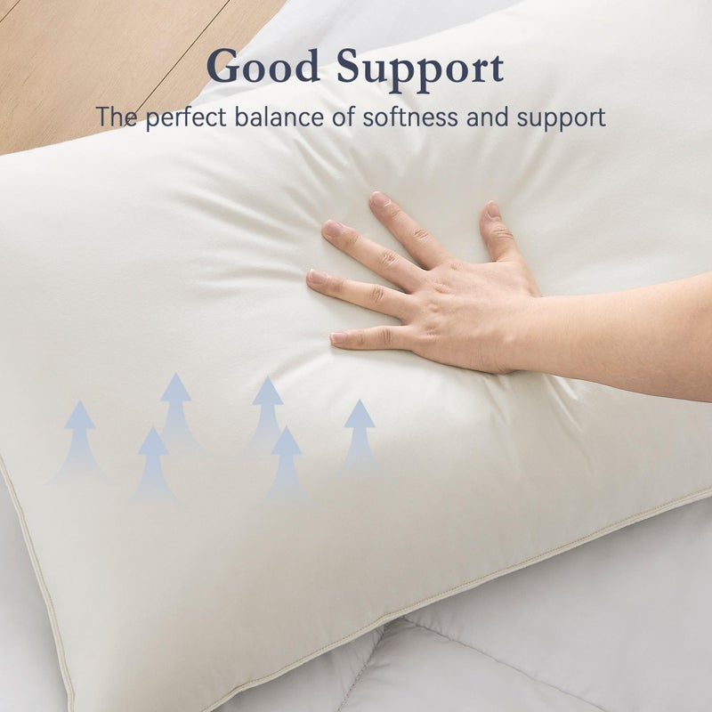 puredownÂ® Goose Feather Down Pillows, 100% Organic Cotton Cover, Luxury Hotel Collection Bed Pillows for Sleeping Set of 2, Standard Size - Image 4