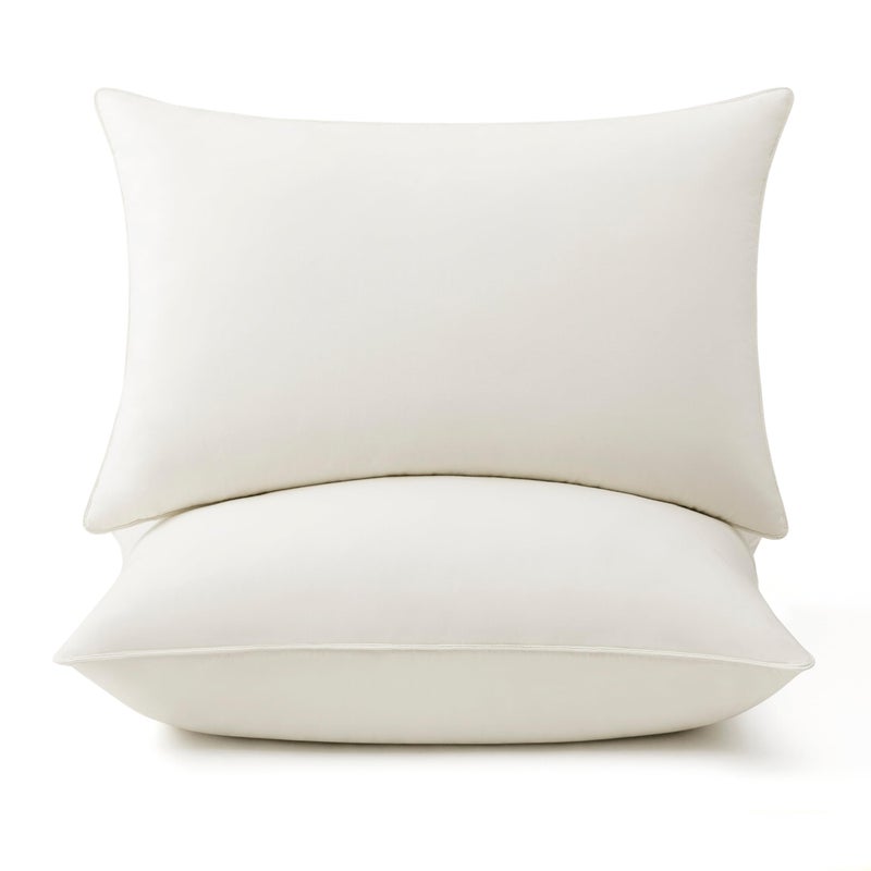 puredownÂ® Goose Feather Down Pillows, 100% Organic Cotton Cover, Luxury Hotel Collection Bed Pillows for Sleeping Set of 2, Standard Size - Image 1