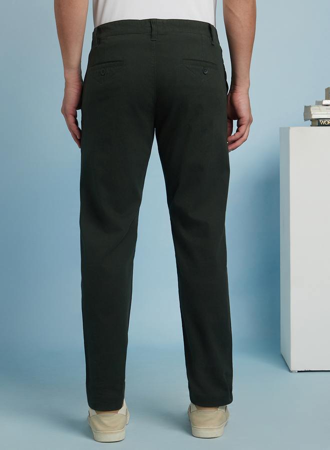 Dennis Lingo Men's Olive Green 100% Cotton Solid Pattern Chinos Straight Fit Trouser  - Image 5