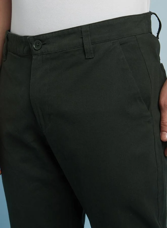 Dennis Lingo Men's Olive Green 100% Cotton Solid Pattern Chinos Straight Fit Trouser