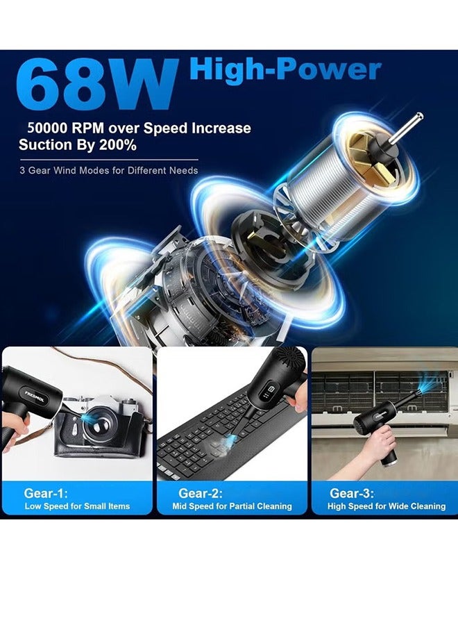 Generic Compressed Air Duster-3 Gear Adjustable 50000RPM Electric Air Duster with LED Light, Portable Vacuum Cleaner Rechargeable Cordless Air Blower for Keyboard Electric Devices Cleaning  - Image 2