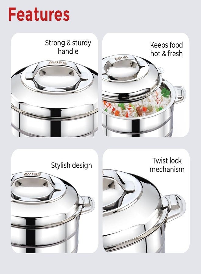 AVIAS Astra Plus Stainless Steel 3500ml Casserole | Double Walled PUF Insulated Roti & Chapati Hot Box for kitchen | Hot case for Rice & Gravy | 3.5L - Image 3