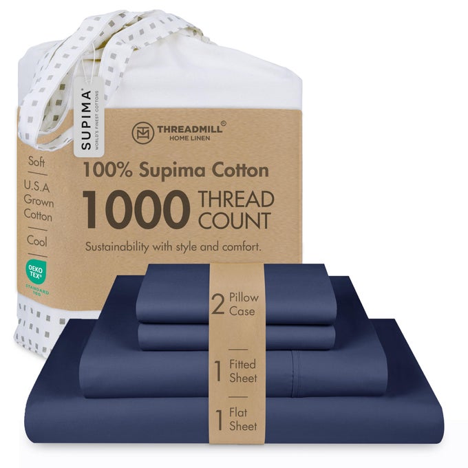 AMERICAN SUPIMA KING SIZE COTTON SHEETS 1000 THREAD COUNT 4 PIECE LUXURY BED SHEETS FOR KING MATTRESS 5 STAR HOTEL QUALITY SHEETS WITH ELASTICIZED EXTRA DEEP POCKET FOLKSTONE BLUE