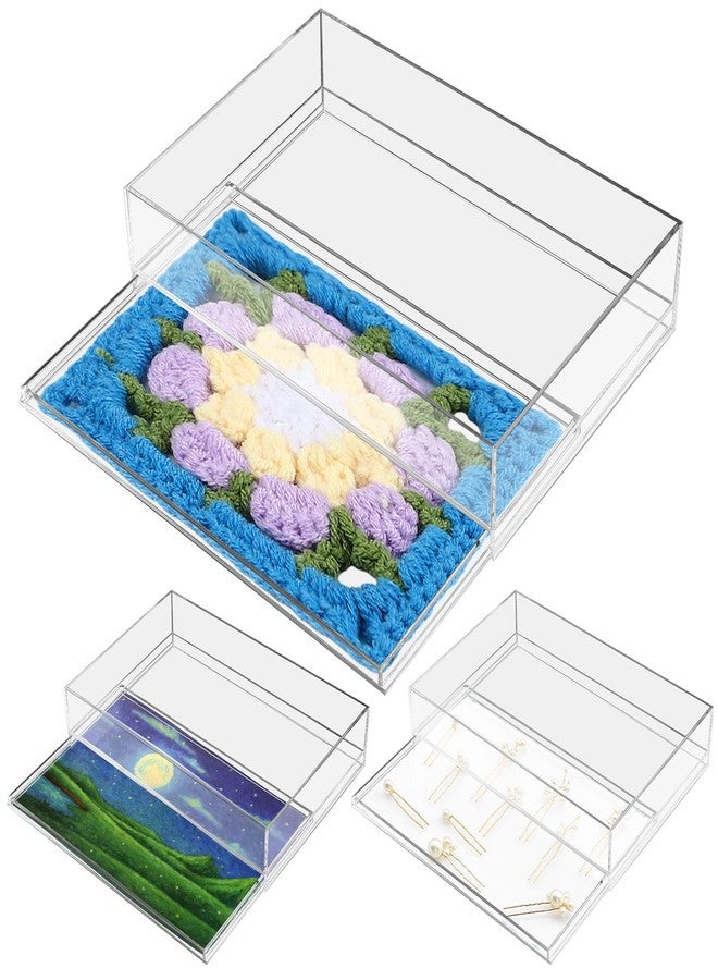 AceOrbit Acrylic Needlepoint Tray 8" x 12" Large Acrylic Tray with Insert Drawer for Customizable Photos Artwork Fabric Clarity or Messages Display Plastic Drawer Organizer for Vanity Bathroom Kitchen - Image 1