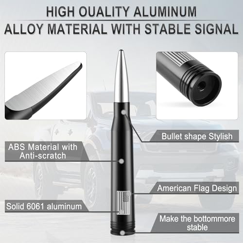 BJSIA American Flag Antenna for Truck with Valve Stem Caps - Universal Compatible with Ford, Dodge, Chevrolet, GMC, Jeep, Toyota Truck Car Accessories, Heavy Duty Pickup Trucks Accessories - Silver - Image 3
