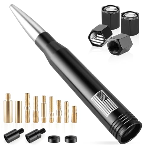 BJSIA American Flag Antenna for Truck with Valve Stem Caps - Universal Compatible with Ford, Dodge, Chevrolet, GMC, Jeep, Toyota Truck Car Accessories, Heavy Duty Pickup Trucks Accessories - Silver - Image 1