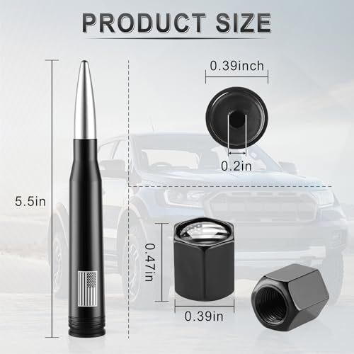 BJSIA American Flag Antenna for Truck with Valve Stem Caps - Universal Compatible with Ford, Dodge, Chevrolet, GMC, Jeep, Toyota Truck Car Accessories, Heavy Duty Pickup Trucks Accessories - Silver - Image 2
