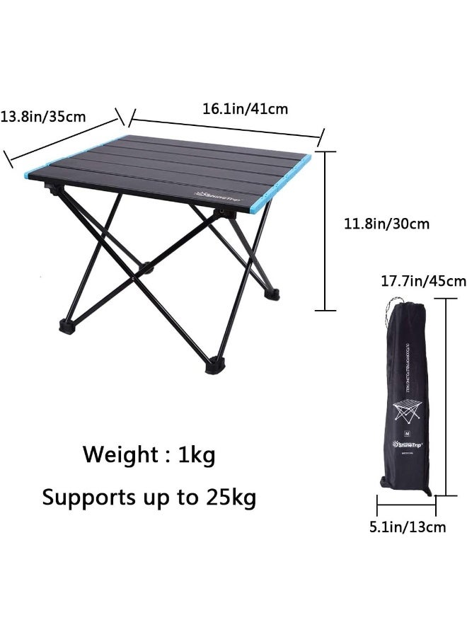 Aoutacc Portable Folding Camping Table, Lightweight Foldable Camp Table Collapsible Aluminum Hard-Topped Table Top with Carry Bag for Picnic Cooking Camping Beach Festival (Black) - Image 1