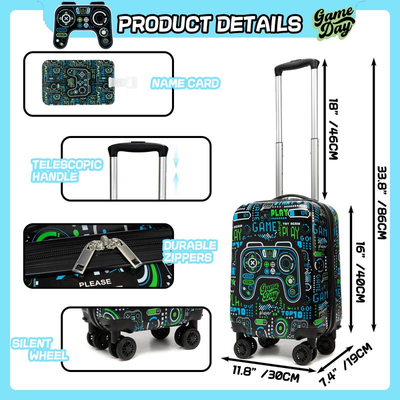 Inprof Kidâ€™s Luggage Set 3 Piece Suitcase Set 16â€™â€™ Hardside Luggage with Spinner Wheels Girls Boys Carry on Toddler Travel Rolling Suitcase Airline Approved - Image 2
