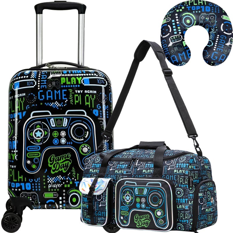 Inprof Kidâ€™s Luggage Set 3 Piece Suitcase Set 16â€™â€™ Hardside Luggage with Spinner Wheels Girls Boys Carry on Toddler Travel Rolling Suitcase Airline Approved - Image 1