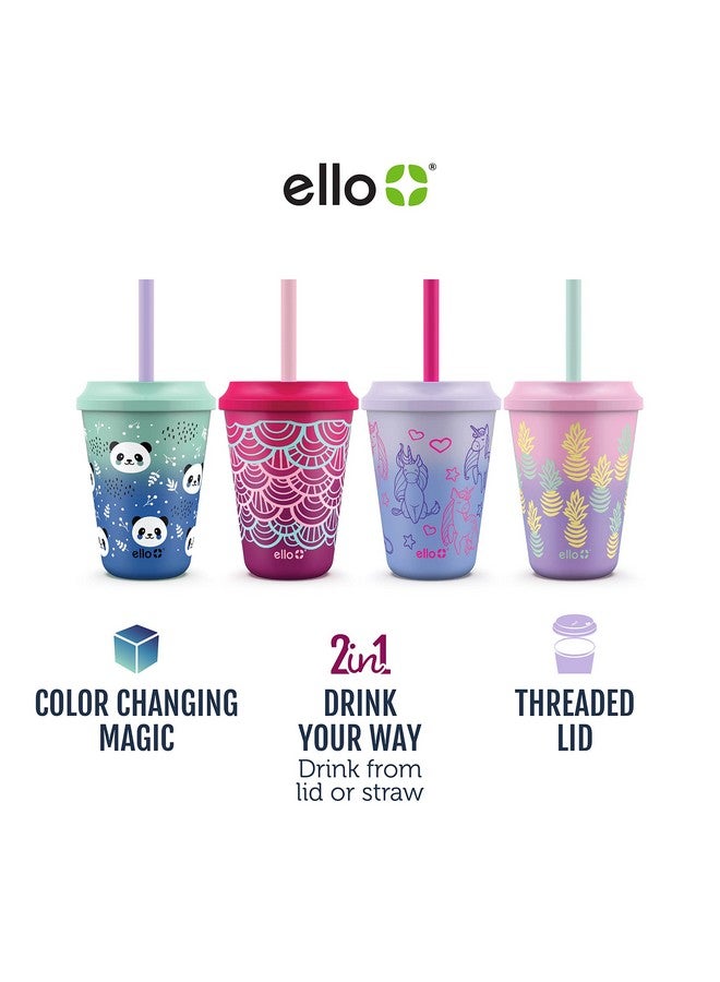 Ello Kids Plastic Reusable Color Changing Cups with Twist on Splash-Proof Lids and Straw, BPA Free, Dishwasher Safe, 12oz, Fruit Pop, 4 Pack - Image 3
