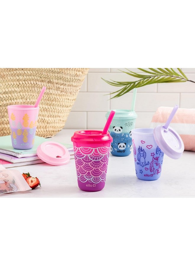 Ello Kids Plastic Reusable Color Changing Cups with Twist on Splash-Proof Lids and Straw, BPA Free, Dishwasher Safe, 12oz, Fruit Pop, 4 Pack - Image 2