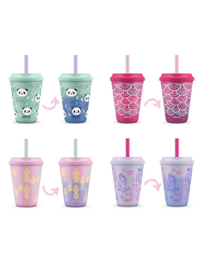 Ello Kids Plastic Reusable Color Changing Cups with Twist on Splash-Proof Lids and Straw, BPA Free, Dishwasher Safe, 12oz, Fruit Pop, 4 Pack - Image 1