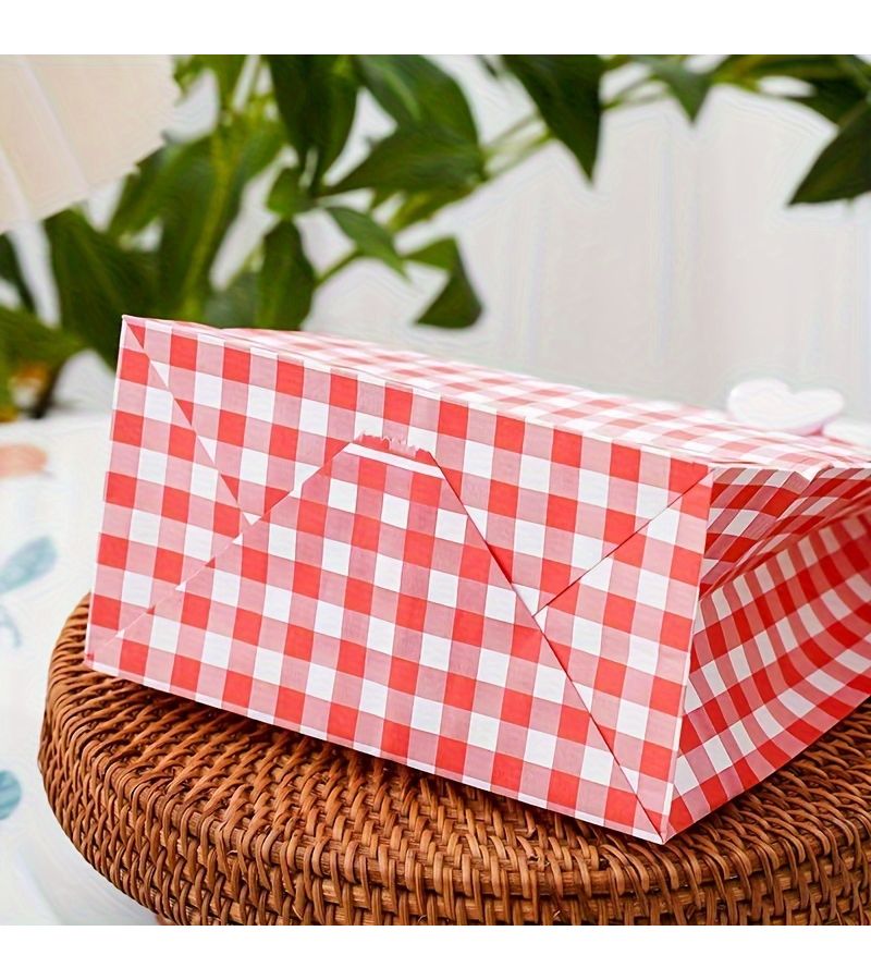 Purple Checkered Gift Bags Flat Bottom Packaging Desktop Storage 50 Stickers - Image 4