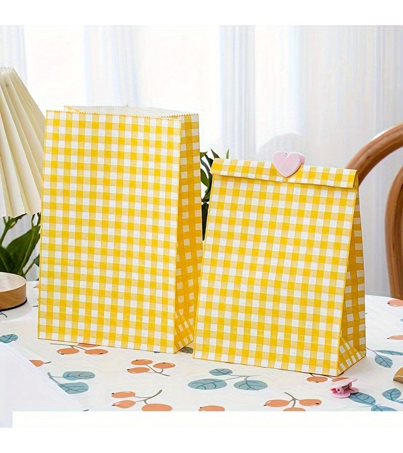 Purple Checkered Gift Bags Flat Bottom Packaging Desktop Storage 50 Stickers - Image 2