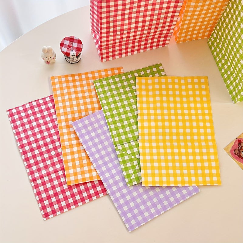 Purple Checkered Gift Bags Flat Bottom Packaging Desktop Storage 50 Stickers - Image 5
