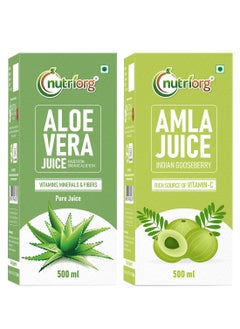 Nutriorg Amla and Aloe Vera Juice 1000ml (Pack of 2 500ml each) Organically Grown| Immunity Booster