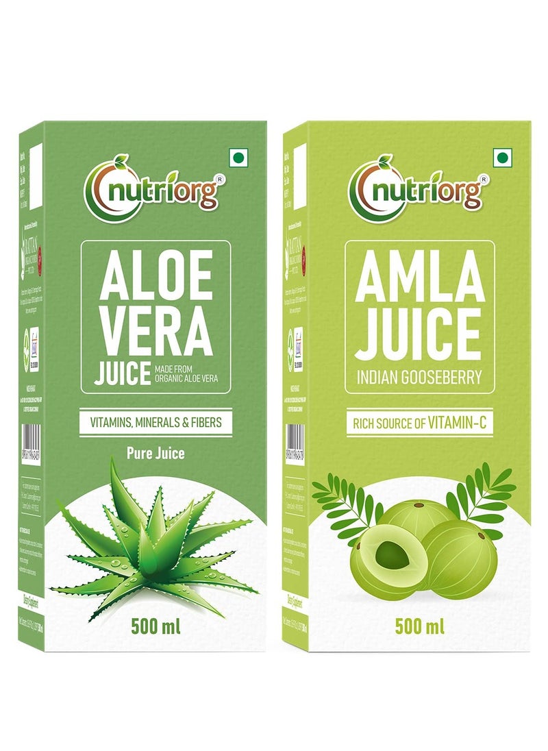 nutriorg Nutriorg Amla and Aloe Vera Juice 1000ml (Pack of 2 500ml each) Organically Grown| Immunity Booster  - Image 1