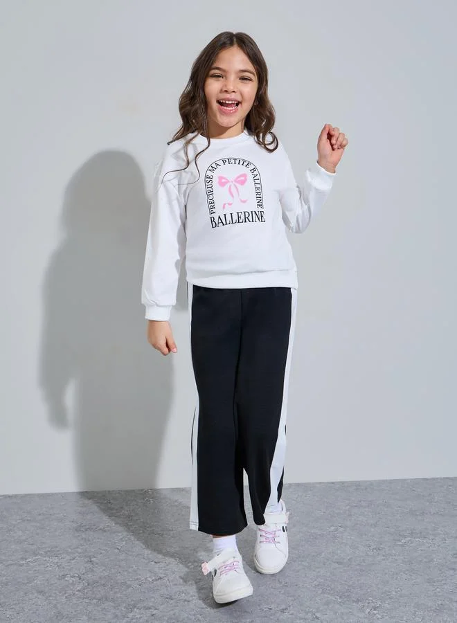 Styli Girls Graphic Sweatshirt and Side-Stripe Joggers Set