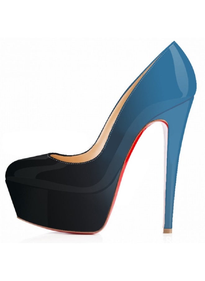 Loquat Patent Leather Pointed Toe Gradient Two-Tone High Heels 14cm Blue  - Image 1