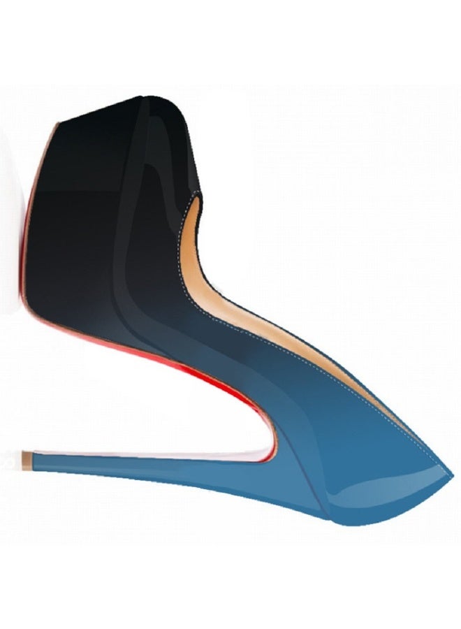 Loquat Patent Leather Pointed Toe Gradient Two-Tone High Heels 14cm Blue - Image 2