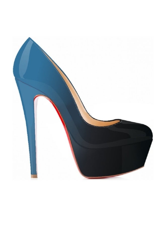 Loquat Patent Leather Pointed Toe Gradient Two-Tone High Heels 14cm Blue - Image 1