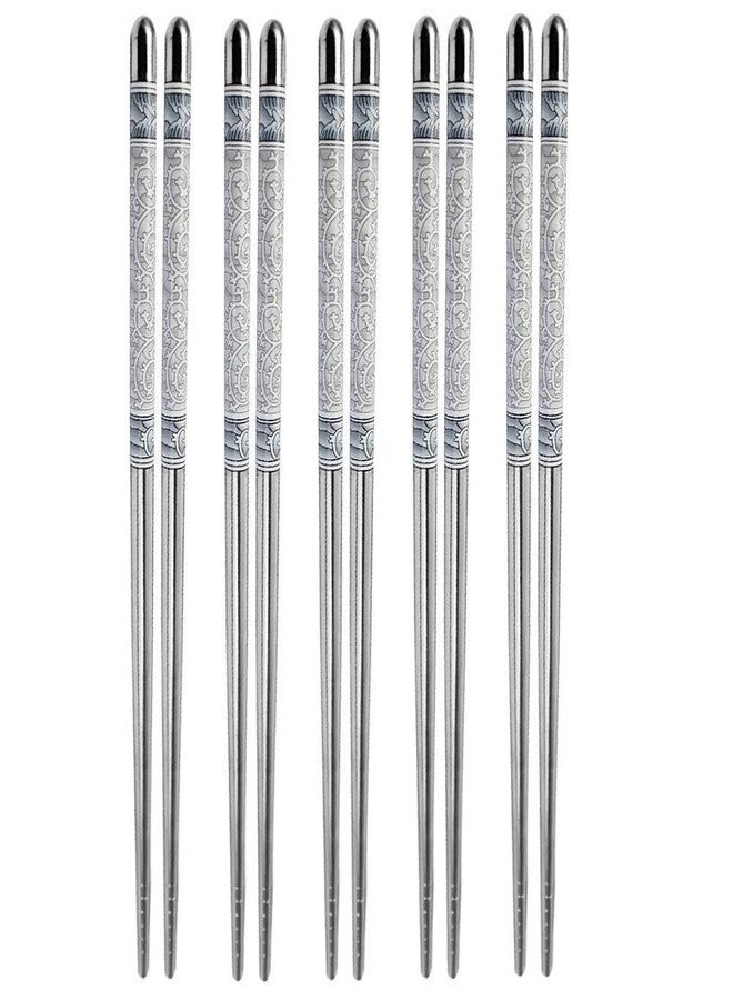Gra8 5 Pairs Reusable- Metal Stainless Steel Chopsticks Dishwasher Safe Lightweight Easy to Use Metal Chop Stick Utensils (5- Pair ) - Image 1