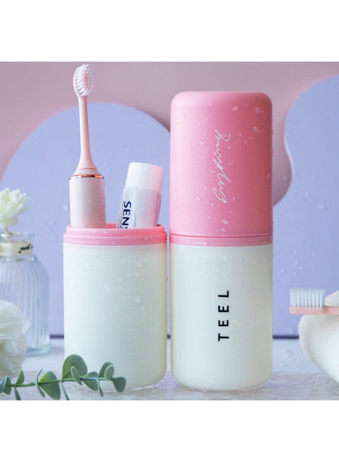 Jajalin Travel Toiletry Cup Set With 2 Detachable Toothbrush Cups, Creative Simple Toothbrush Holder Box For Travel, Pink - Image 1