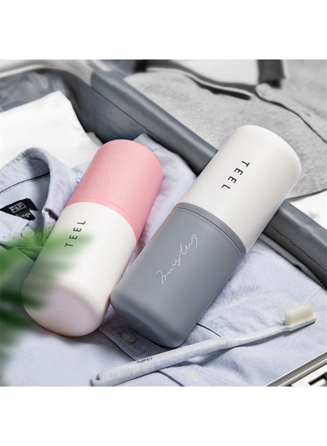 Jajalin Travel Toiletry Cup Set With 2 Detachable Toothbrush Cups, Creative Simple Toothbrush Holder Box For Travel, Pink - Image 4